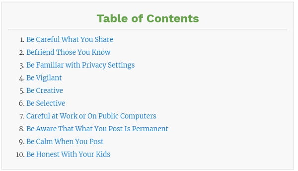 table of content