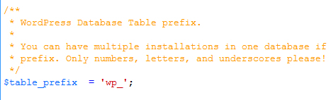 wordpress database prefix