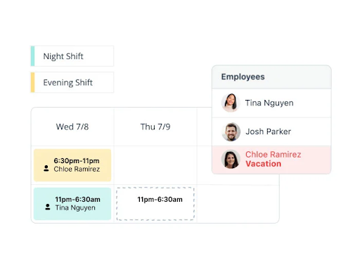 screenshot of a work scheduling software.