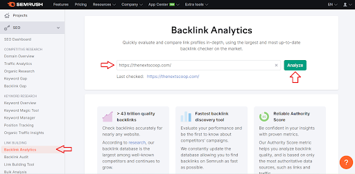 backlink analytics SEMrush