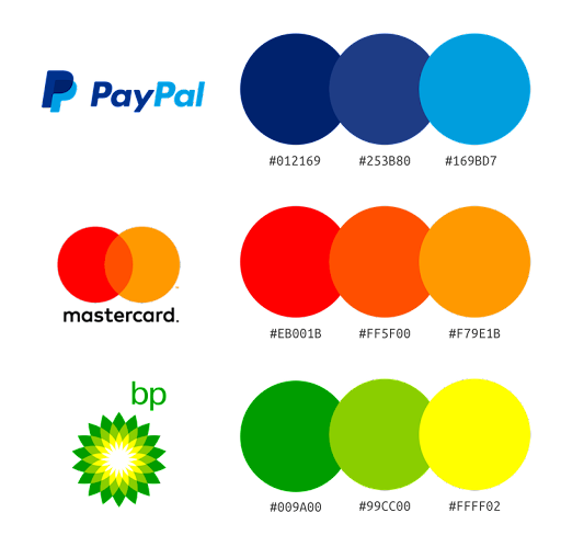 Color palatte of different brand logos eg: blue for paypal