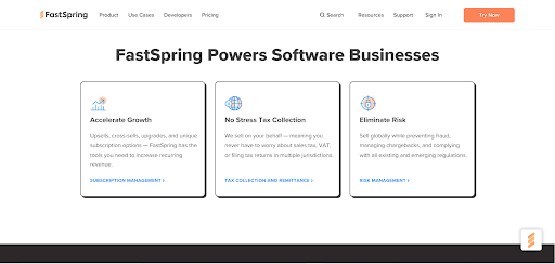 fastspring iq homepage screenshoot