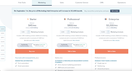 hubspot pricing