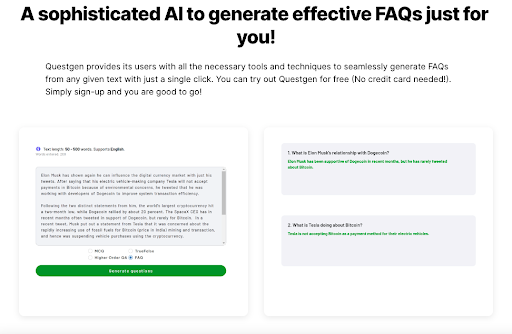 Questgen is one such tool that comes with a dedicated AI-powered FAQ generator