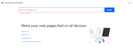 Screenshot of PageSpeed Insights that has an analyze search bar.